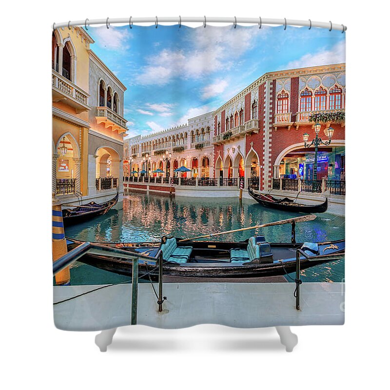Venetian Shower Curtain featuring the photograph Venetian Gondola Canal Shoppes by Aloha Art