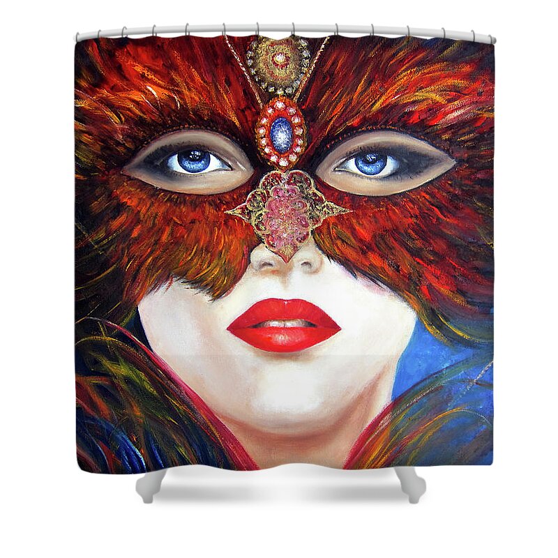 Venetian Theme Carnival Shower Curtain featuring the painting Venetian Tigress #2 by Leonardo Ruggieri