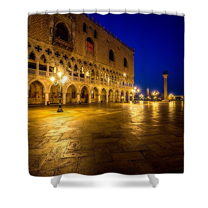 Venice Shower Curtain featuring the photograph Venice at Night by Lev Kaytsner