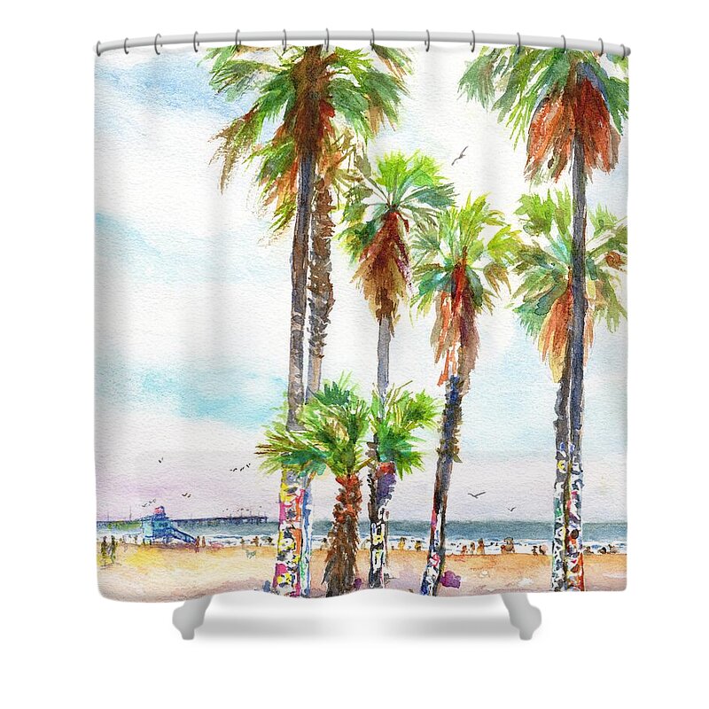Venice Beach Shower Curtain featuring the painting Venice Beach California Graffiti Palm Trees by Carlin Blahnik CarlinArtWatercolor