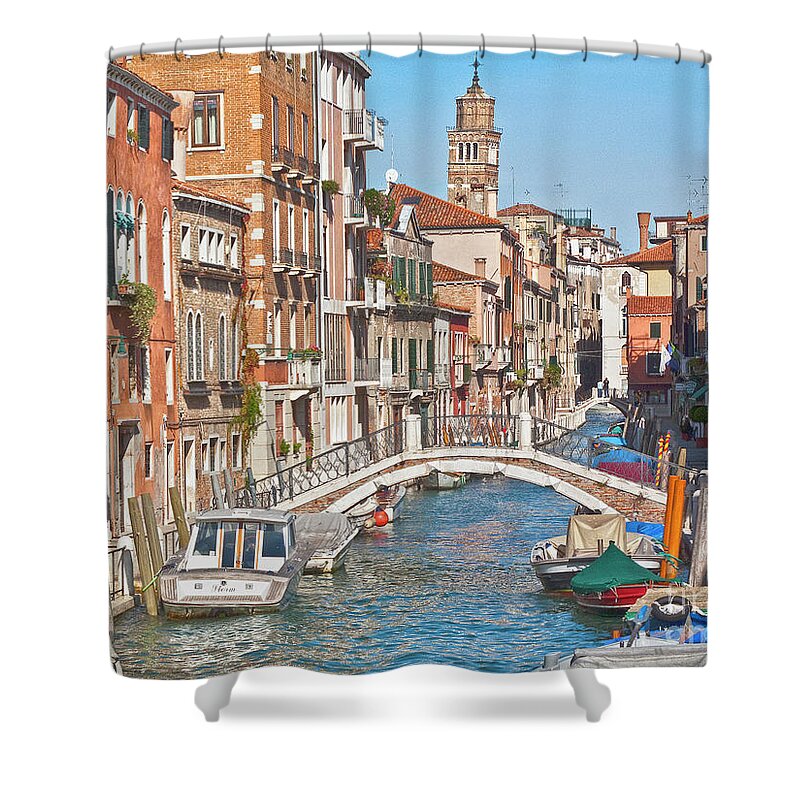 Venice Shower Curtain featuring the photograph Venice canaletto bridging by Heiko Koehrer-Wagner