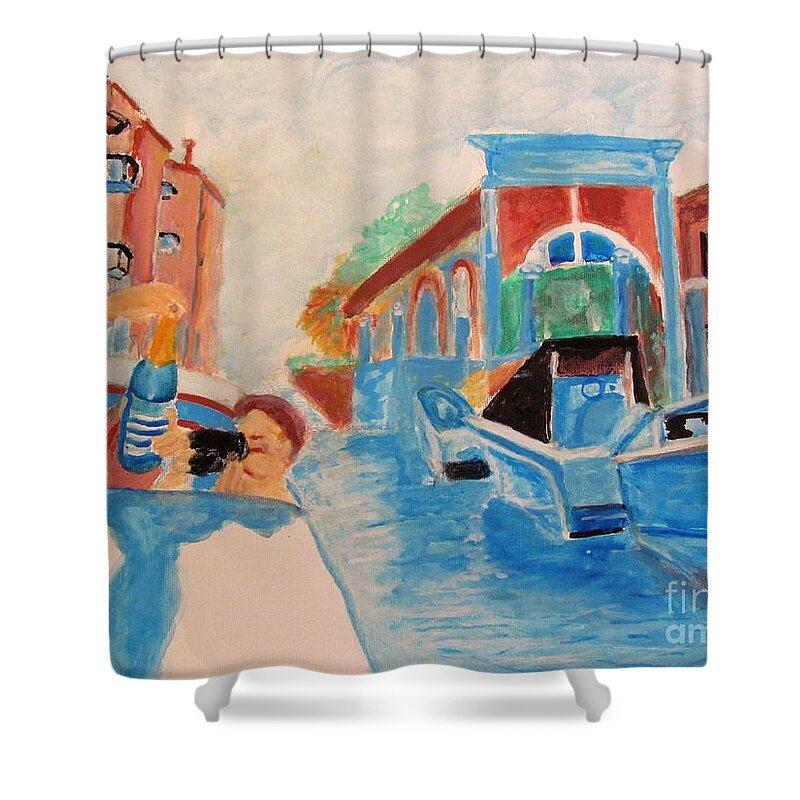 Venice Celebration Shower Curtain featuring the painting Venice Celebration by Stanley Morganstein