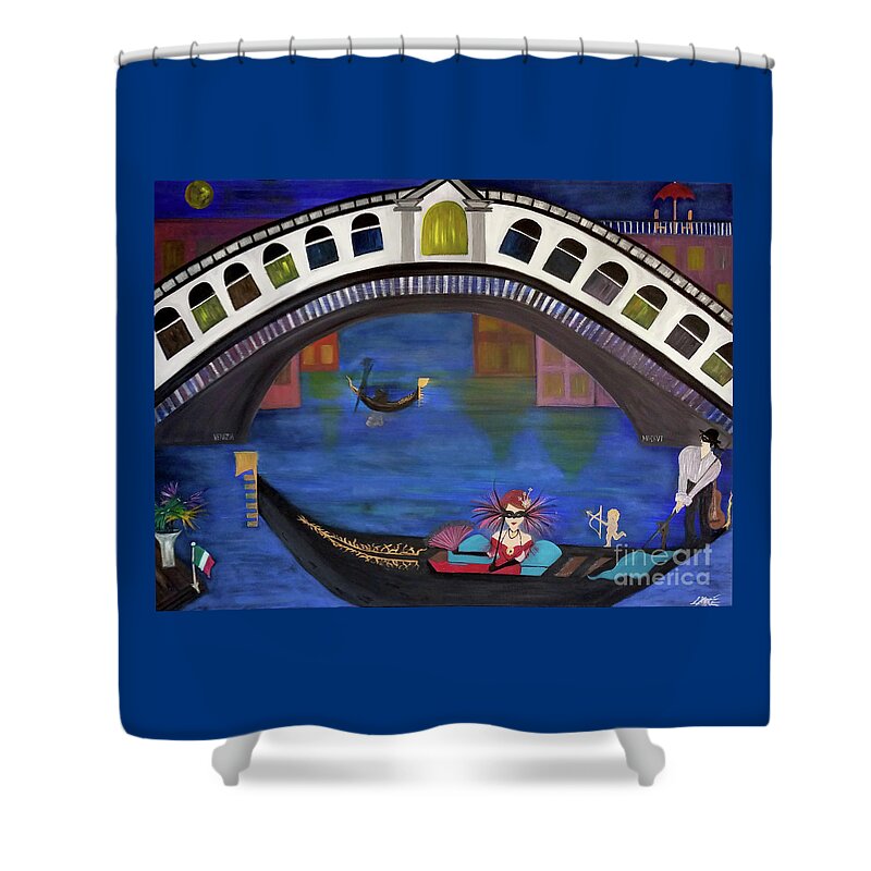 Gondola Shower Curtain featuring the painting Venice Gondola By Night by Artist Linda Marie