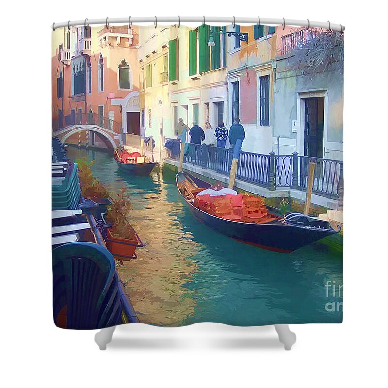 Venice Italy Shower Curtain featuring the photograph Venice Sidewalk Cafe by Roberta Byram