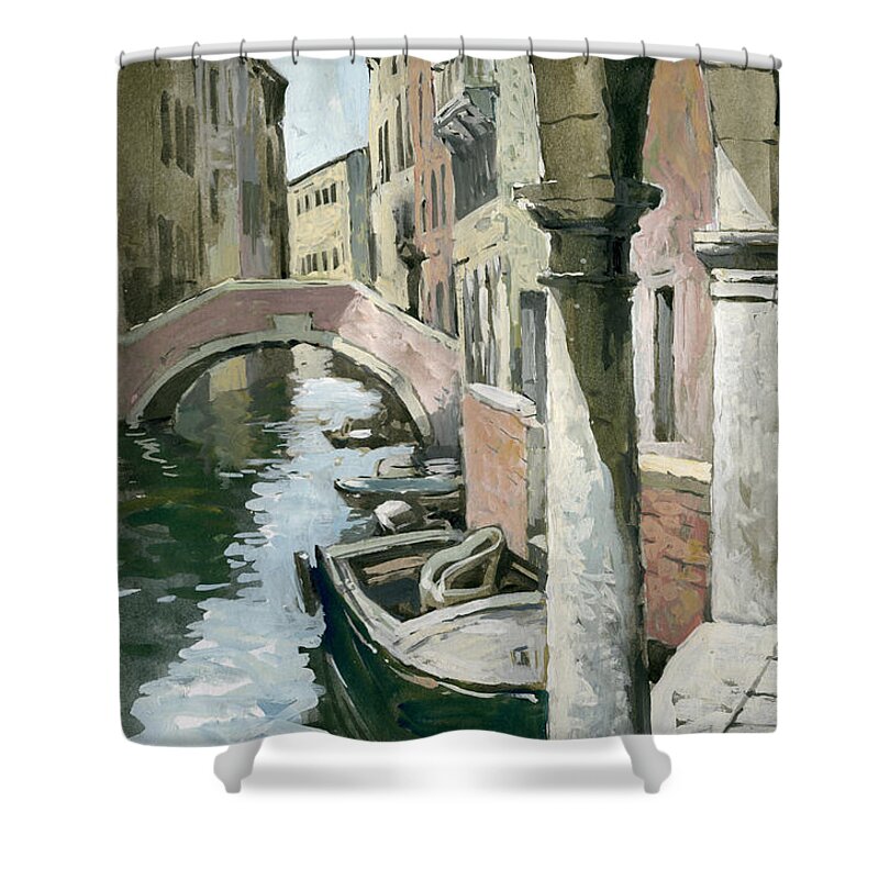 Venice Shower Curtain featuring the painting Venice. Under Arches of the Old Gallery by Igor Sakurov