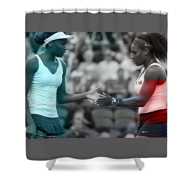 Venus Williams Photographs Shower Curtain featuring the mixed media Venus Williams and Serena Williams by Marvin Blaine