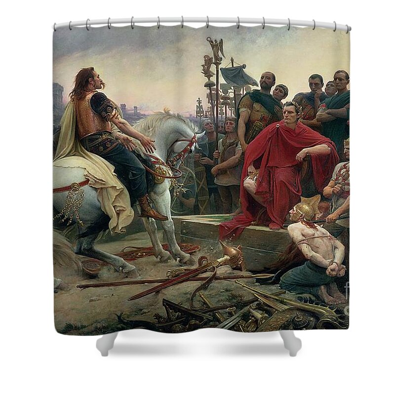 Vercingetorix Shower Curtain featuring the painting Vercingetorix throws down his arms at the feet of Julius Caesar by Lionel Noel Royer