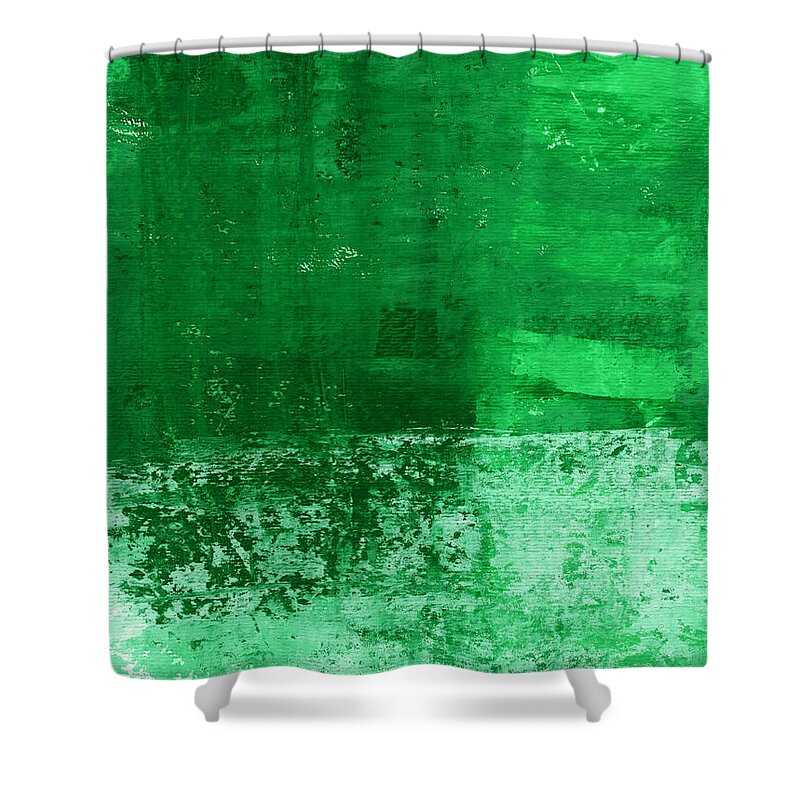 Green Abstract Shower Curtain featuring the painting Verde- Contemporary Abstract Art by Linda Woods