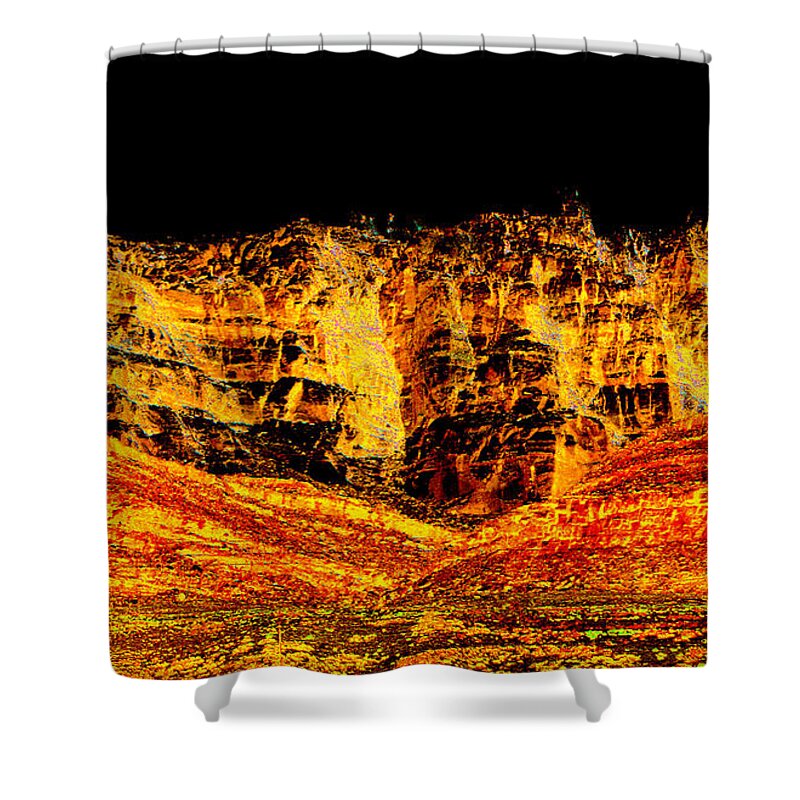 Navajo Nation Shower Curtain featuring the digital art Vermillion Cliffs on Navajo Nation by Joe Hoover
