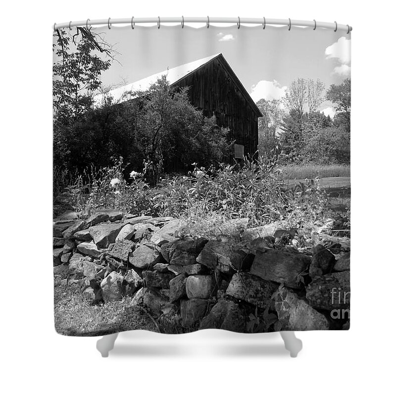 Vermont Landscape Shower Curtain featuring the photograph Vermont Barn and Stone Wall by Susan Lafleur