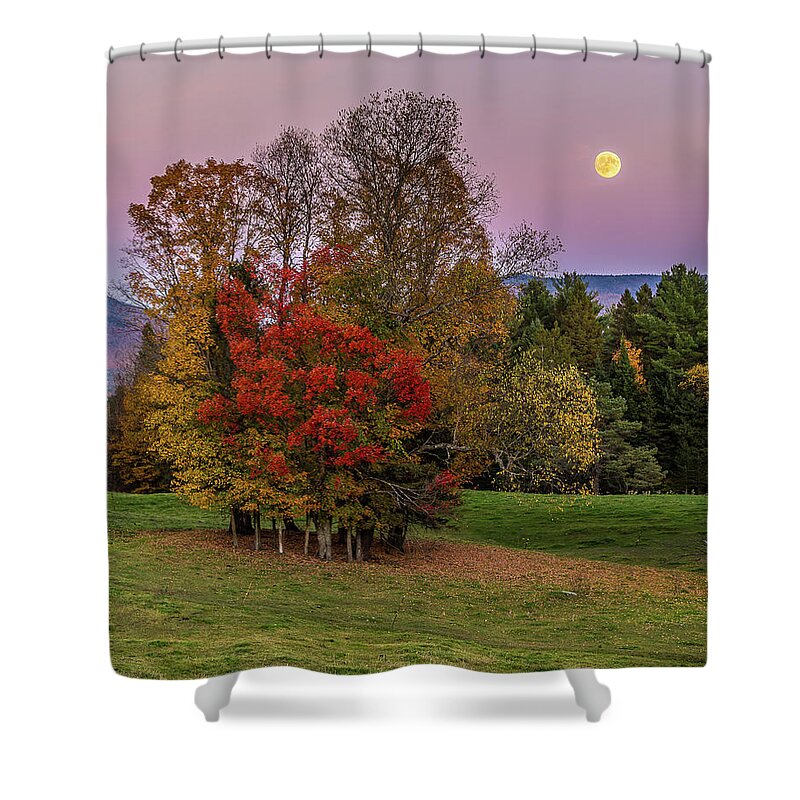 Vermont Shower Curtain featuring the photograph Vermont Fall Moon and Belt of Venus Portrait by Tim Kirchoff
