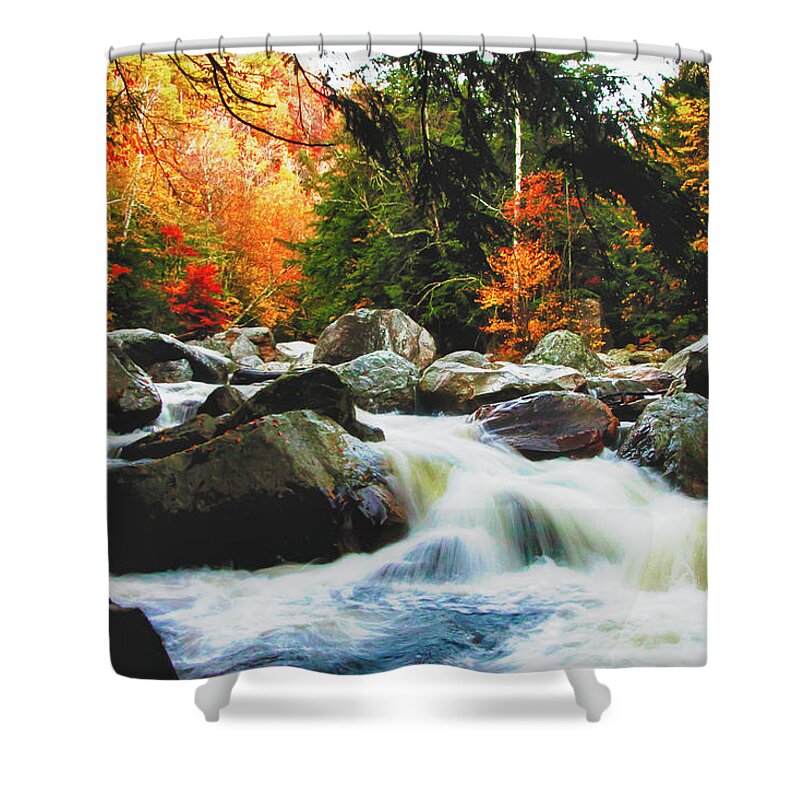 #jefffolger Shower Curtain featuring the photograph Vermonts fall color rapids by Jeff Folger