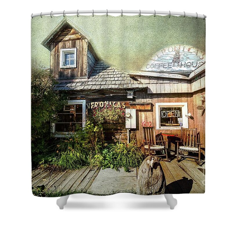 Veronica's Coffee House Shower Curtain featuring the photograph Veronica's Coffee House in Old Town Kenai by Eva Lechner