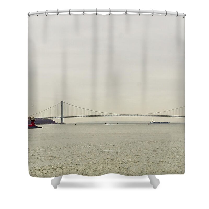 Verrazano Shower Curtain featuring the photograph Verrazano Bridge. by Elena Perelman