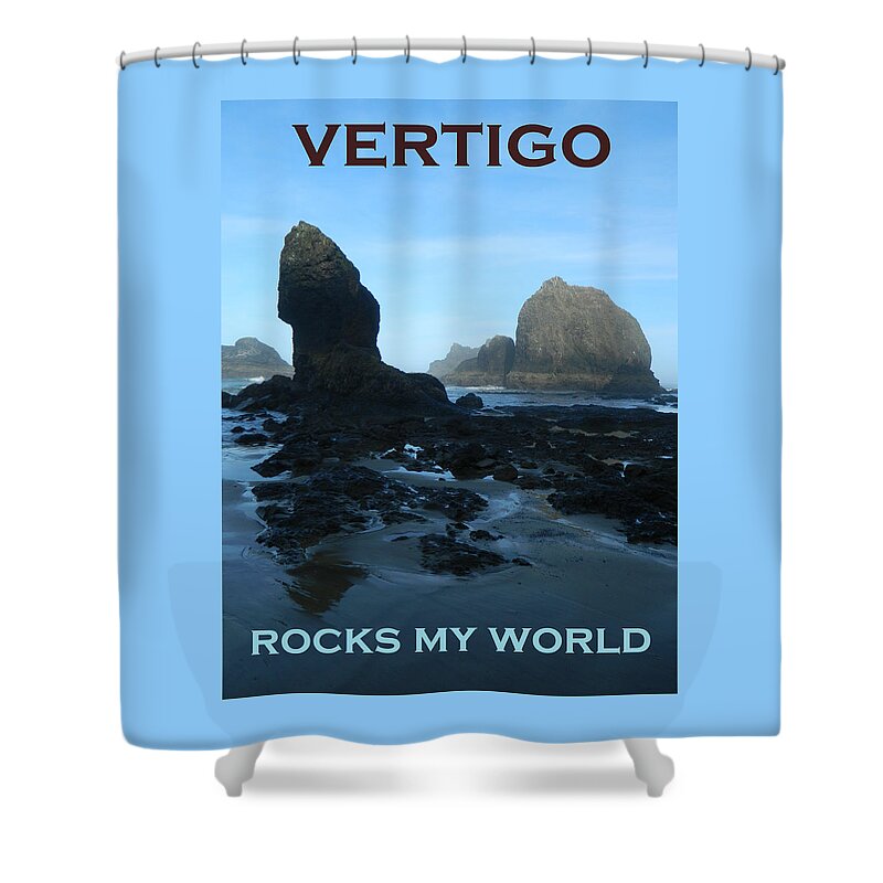 An Early Morning Low Tide Beach Scene With Large Rocks At Oceanside Beach Shower Curtain featuring the photograph Vertigo Rocks My World Two by Gallery Of Hope 