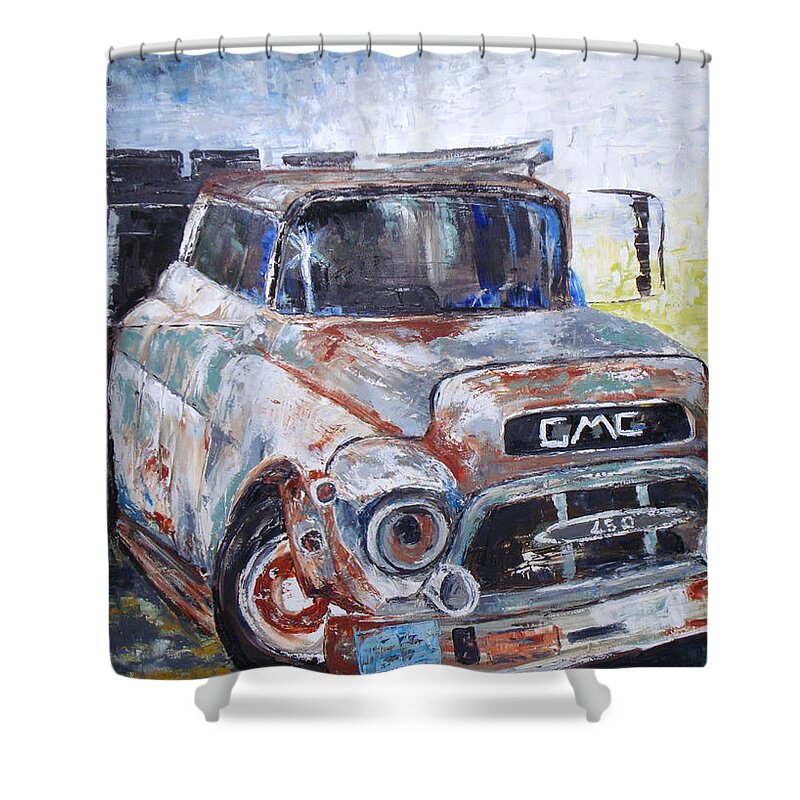 Old Shower Curtain featuring the painting Very old GMC by Sunel De Lange
