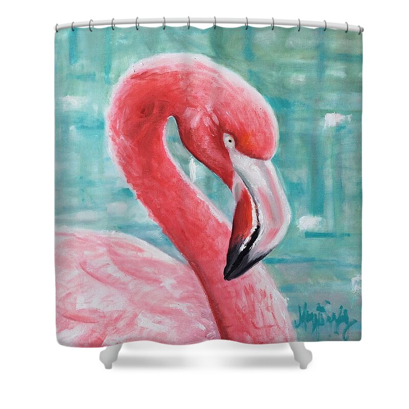 Flamingo Shower Curtain featuring the painting Very Pink Flamingo by Maggii Sarfaty