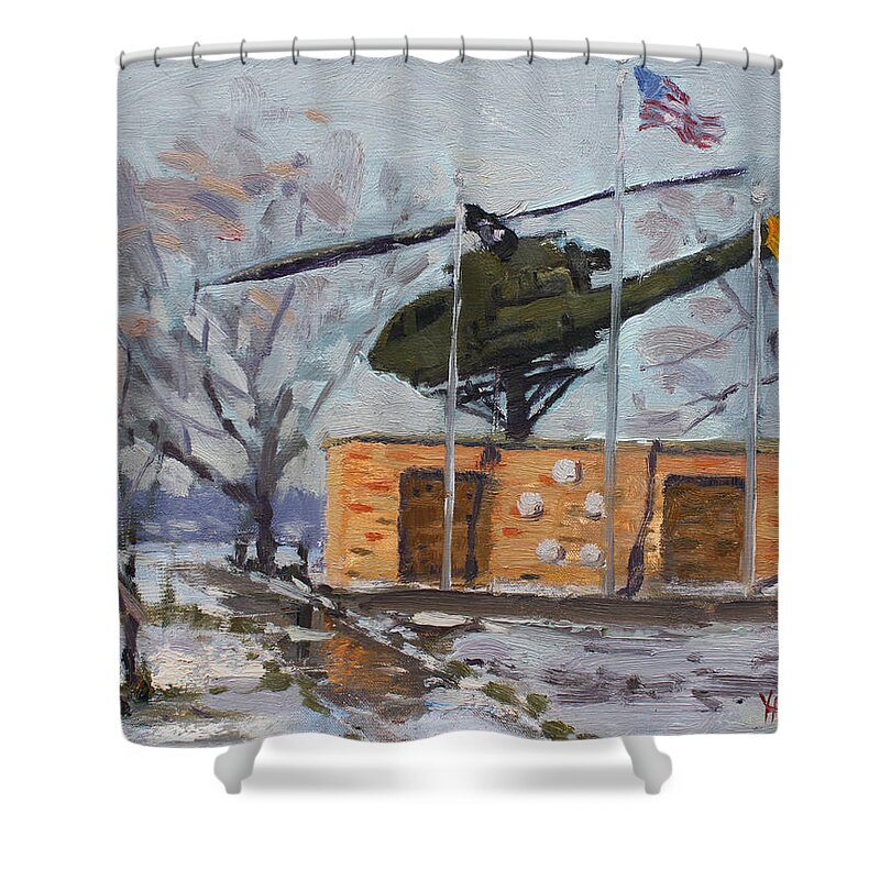 Veterans Memorial Park Shower Curtain featuring the painting Veterans Memorial Park in Tonawanda by Ylli Haruni