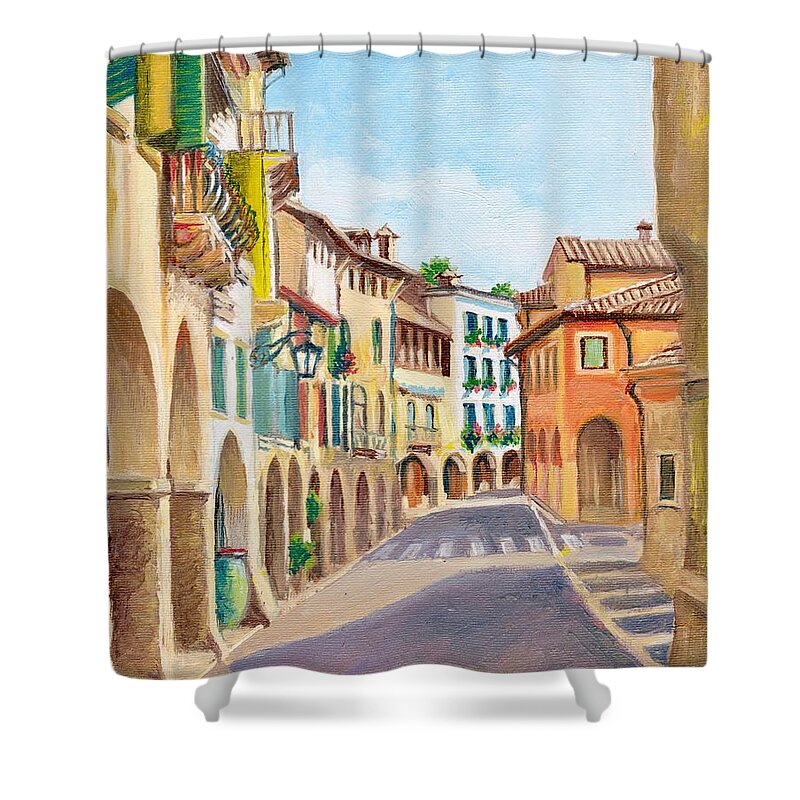 Italy Shower Curtain featuring the painting Via Browning in Asolo Veneto Italy by Dai Wynn