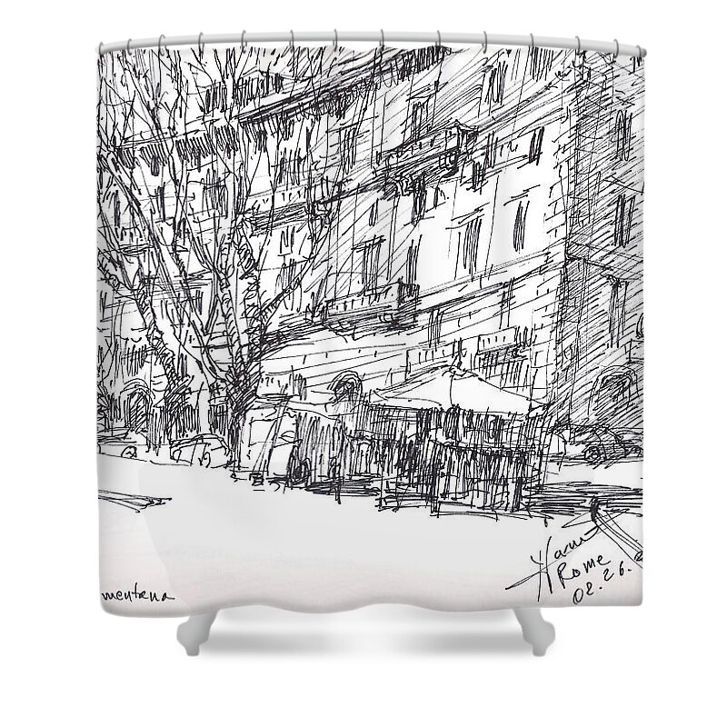 Rome Shower Curtain featuring the drawing Via Nomentana Rome by Ylli Haruni