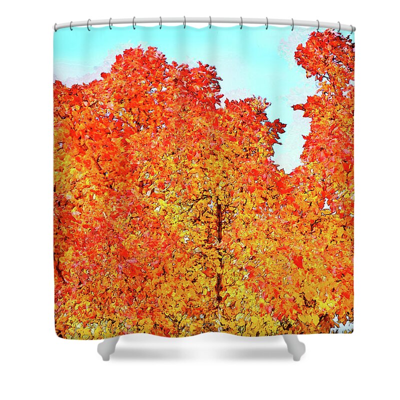 Trees Shower Curtain featuring the digital art Vibrant Autumn Trees by Kae Cheatham