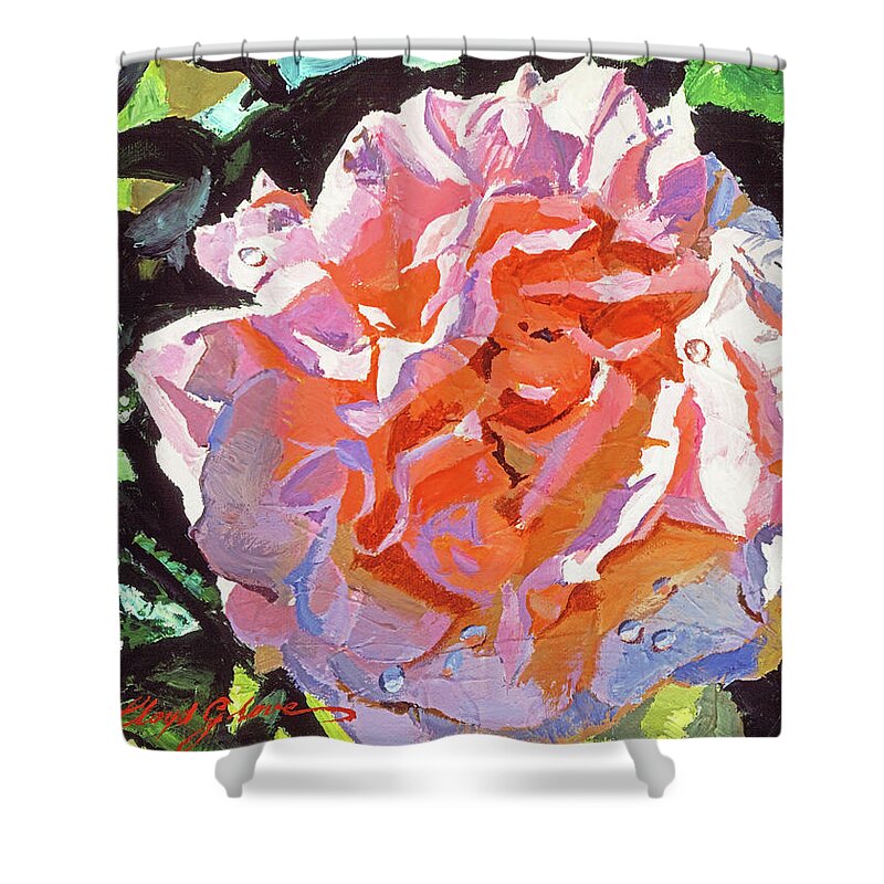 Roses Shower Curtain featuring the painting Vibrant Pink Blossom by David Lloyd Glover