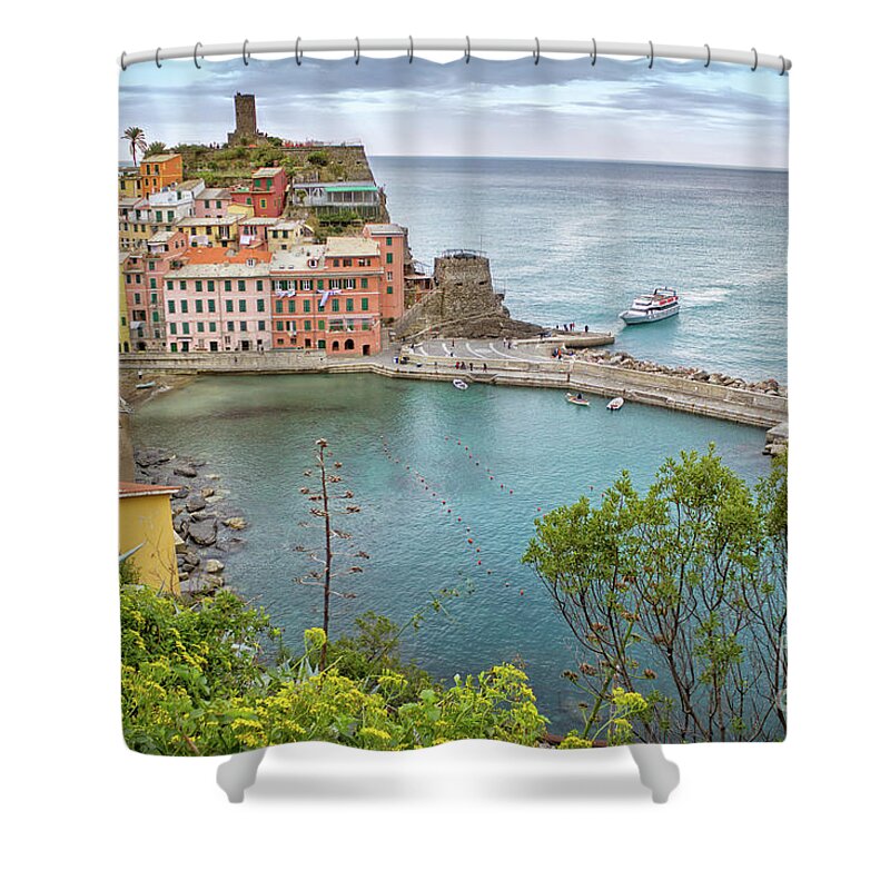 Cinque Terre Shower Curtain featuring the photograph Vibrant Vernazza by Becqi Sherman