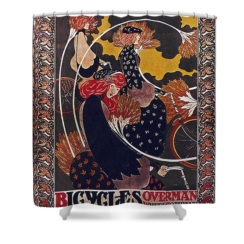 Vintage Shower Curtain featuring the mixed media Victor Bicycles - Overman Wheel Company - Vintage Advertising Poster by Studio Grafiikka