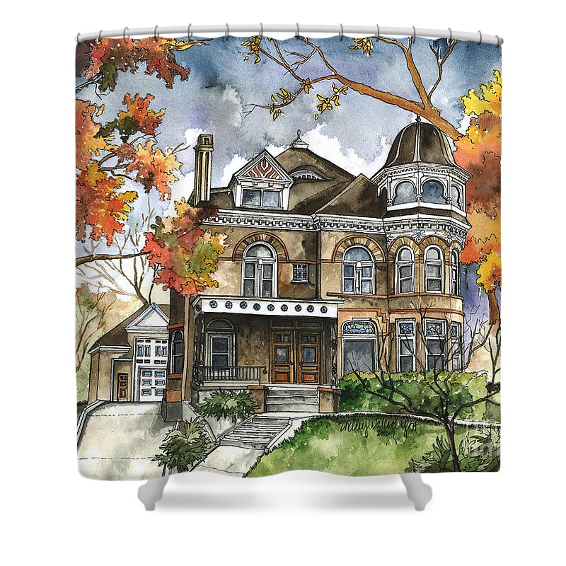 Watercolor Shower Curtain featuring the painting Victorian Mansion by Shelley Wallace Ylst