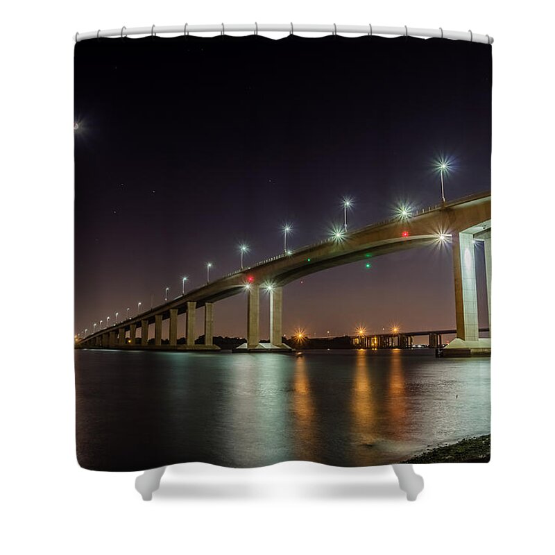 Middlesex County Shower Curtain featuring the photograph Victory Bridge at night by SAURAVphoto Online Store