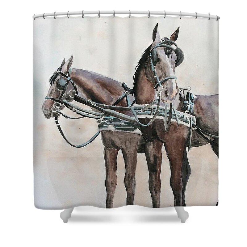 Fiaker Shower Curtain featuring the painting Vienna Fiaker by Emily Page