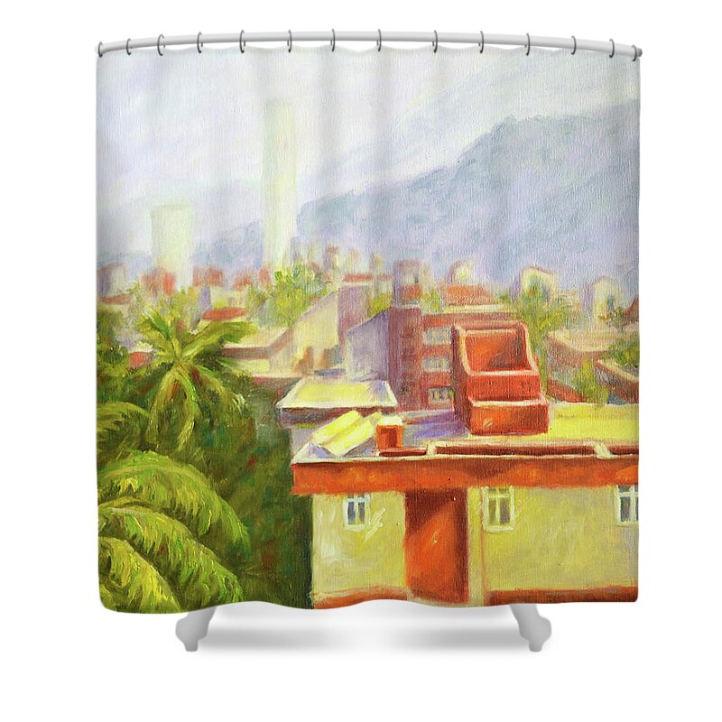 View From Our Balcony Shower Curtain featuring the painting View from our balcony by Uma Krishnamoorthy