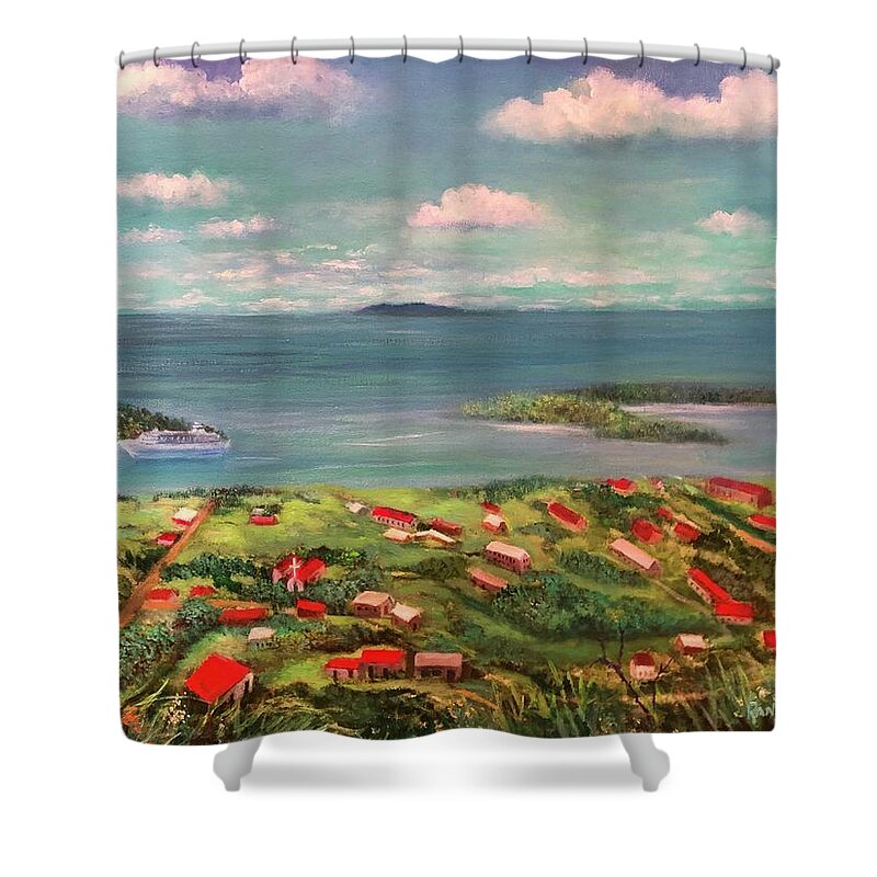 Caribbean Shower Curtain featuring the painting View From Saint Thomas In The Caribbean by Rand Burns