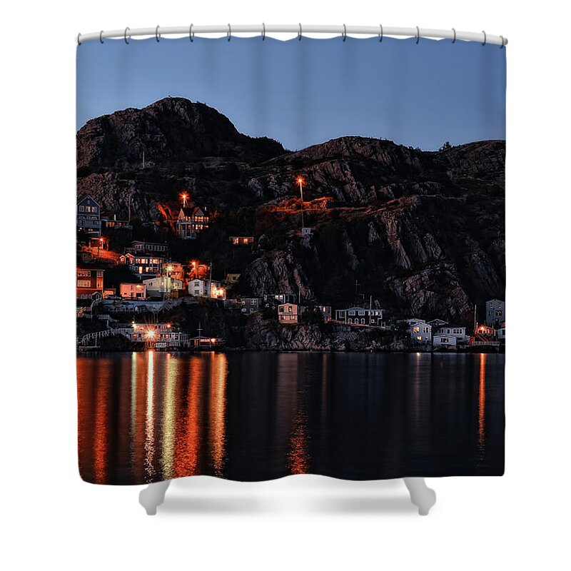 Atlantic Shower Curtain featuring the photograph View From The Harbor St Johns Newfoundland Canada at Dusk by Steve Hurt