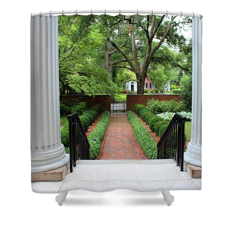 Portico Shower Curtain featuring the photograph View From The Portico by Cynthia Guinn