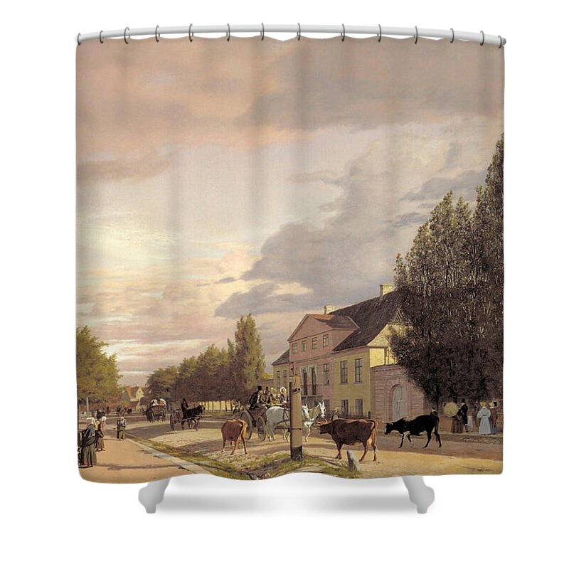 Christen Kobke Shower Curtain featuring the painting View of a Street in Osterbro outside Copenhagen. Morning Light by Christen Kobke