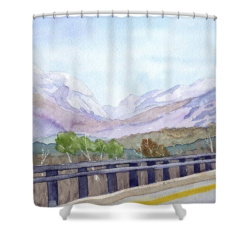 Franconia Notch Shower Curtain featuring the painting View of Franconia Notch by Sharon E Allen