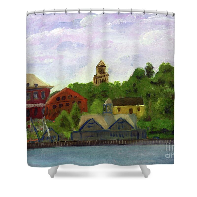 Art Shower Curtain featuring the painting View of Gateway Center from North Star by Donna Walsh