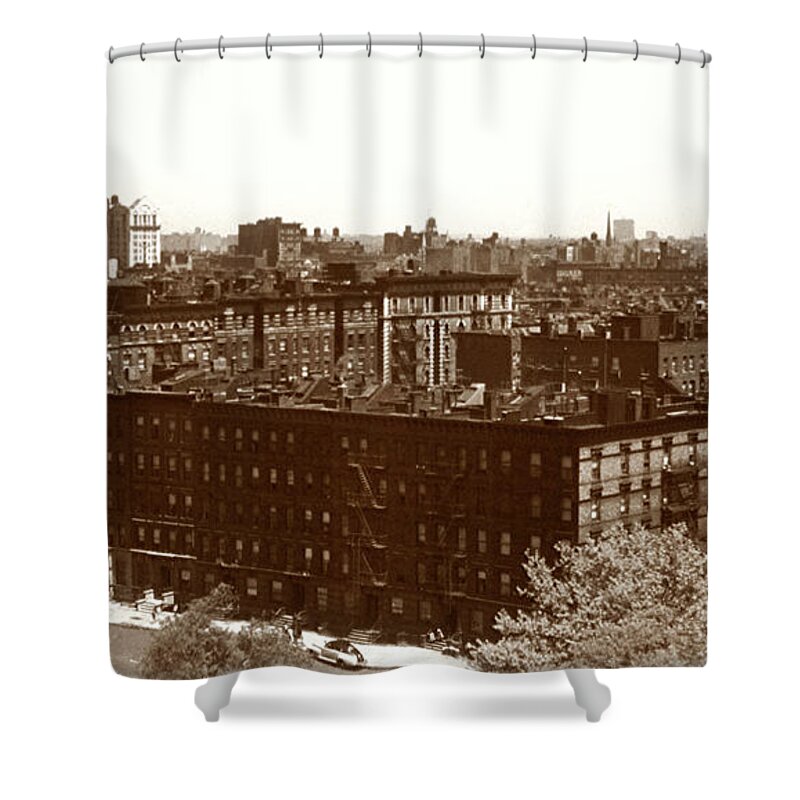 Harlem Shower Curtain featuring the photograph View of Harlem in 1950 by Marilyn Hunt