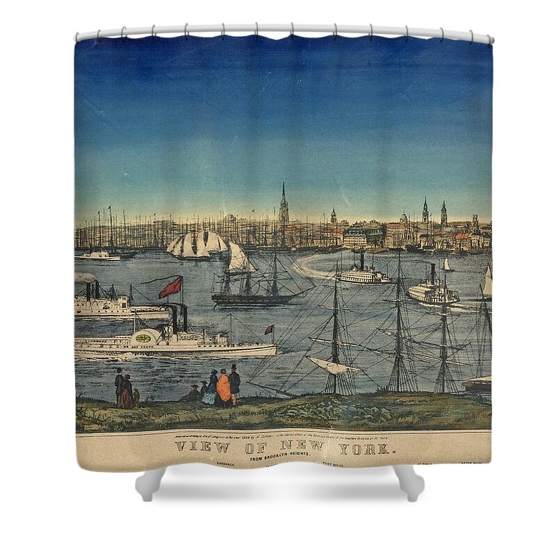 N Currier Shower Curtain featuring the drawing View of New York from Brooklyn Heights by N Currier