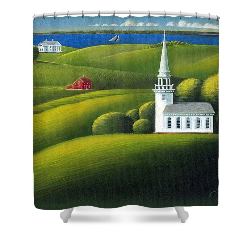 Deecken Shower Curtain featuring the painting View of the Sound by John Deecken