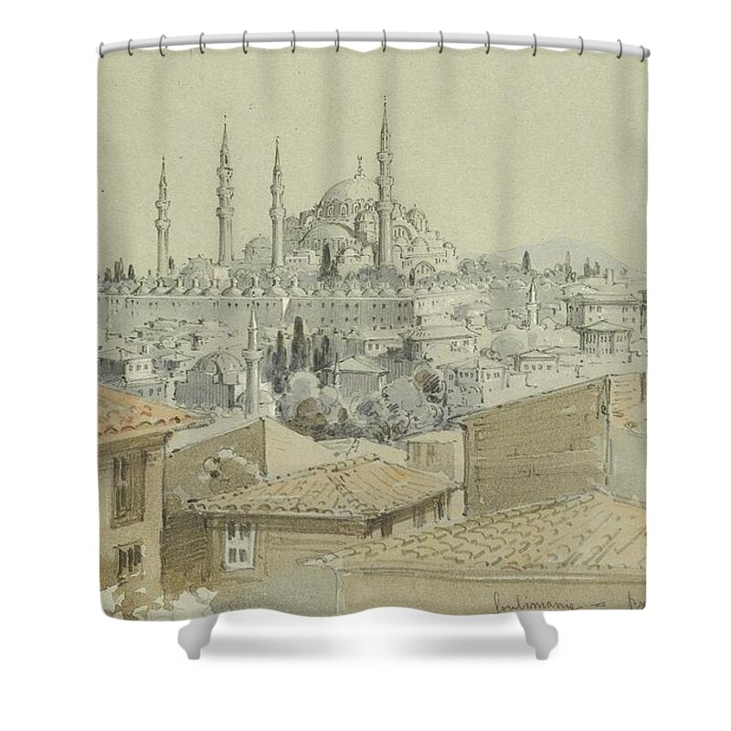 Count Amadeo Preziosi (valetta 1816 - Istanbul 1882) Shower Curtain featuring the painting View of the Suleymaniye by Amadeo Preziosi