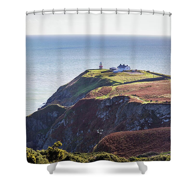 Baily Lighthouse Shower Curtain featuring the photograph View of the trails on Howth Cliffs and Howth Head in Ireland by Semmick Photo