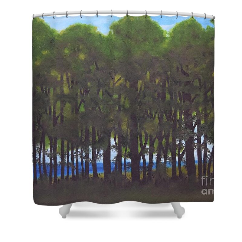  Shower Curtain featuring the painting View Through the Trees by Barrie Stark