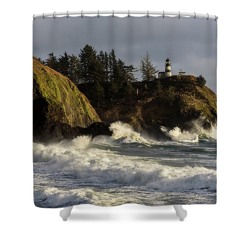Cape Disappointment Shower Curtain featuring the photograph Vigorous Surf by Robert Potts