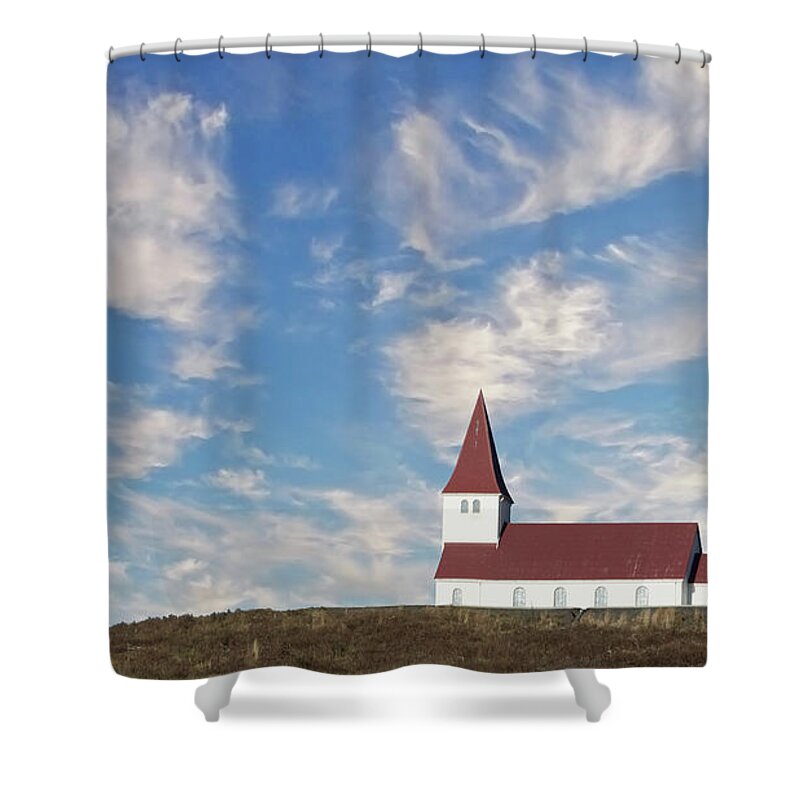 Architecture Shower Curtain featuring the photograph Vik Church 1 by Jerry Fornarotto