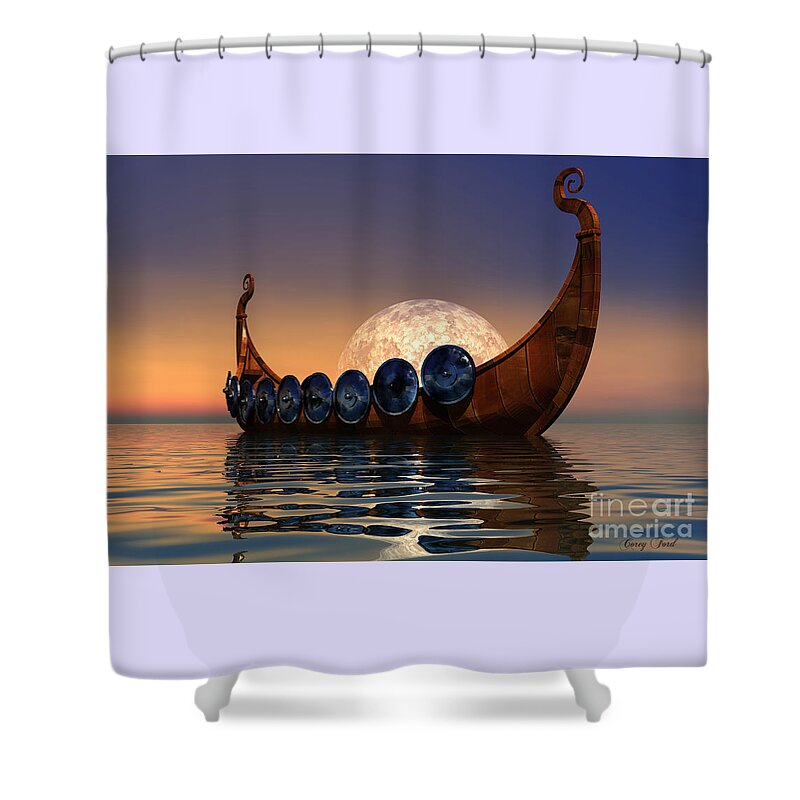 Viking Shower Curtain featuring the painting Viking Boat by Corey Ford