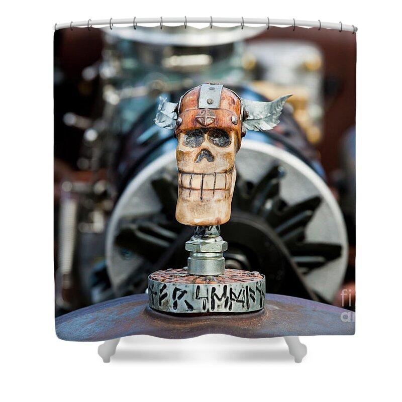 Skull Shower Curtain featuring the photograph Viking Skull Hood Ornament by Chris Dutton