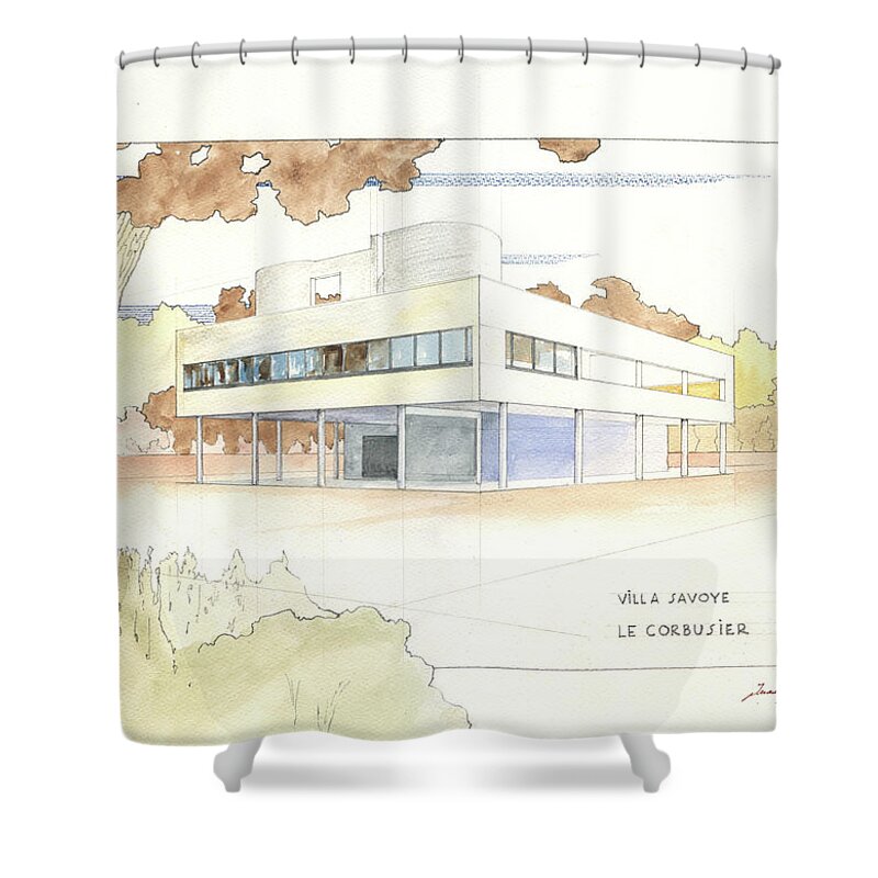 Le Corbusier Painting Shower Curtain featuring the painting Villa Savoye le corbusier by Juan Bosco
