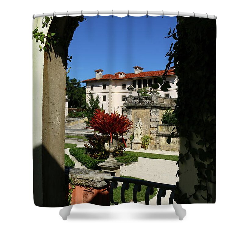  Miami Shower Curtain featuring the photograph Villa Vizcaya View Through a Garden Arch by Christiane Schulze Art And Photography
